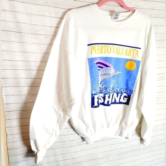 VINTAGE PUERTO VALLARTA MEXICO FISHING SWEATSHIRT, W POCKETS, SZ MEDIUM - Picture 7 of 12